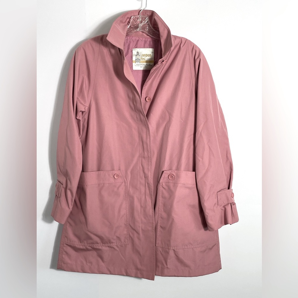 London Fog Vintage Blush Pink Button Down Longline Trenchcoat Raincoat Size 8